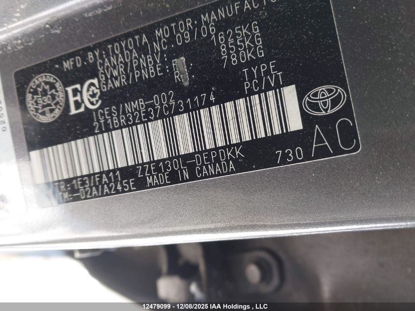 2007 Toyota Corolla Ce/Le/Sport VIN: 2T1BR32E37C731174 Lot: 12479099