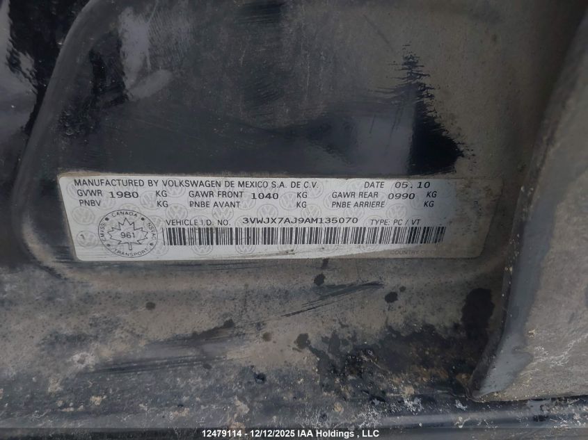 2010 Volkswagen Jetta S VIN: 3VWJX7AJ9AM135070 Lot: 12479114