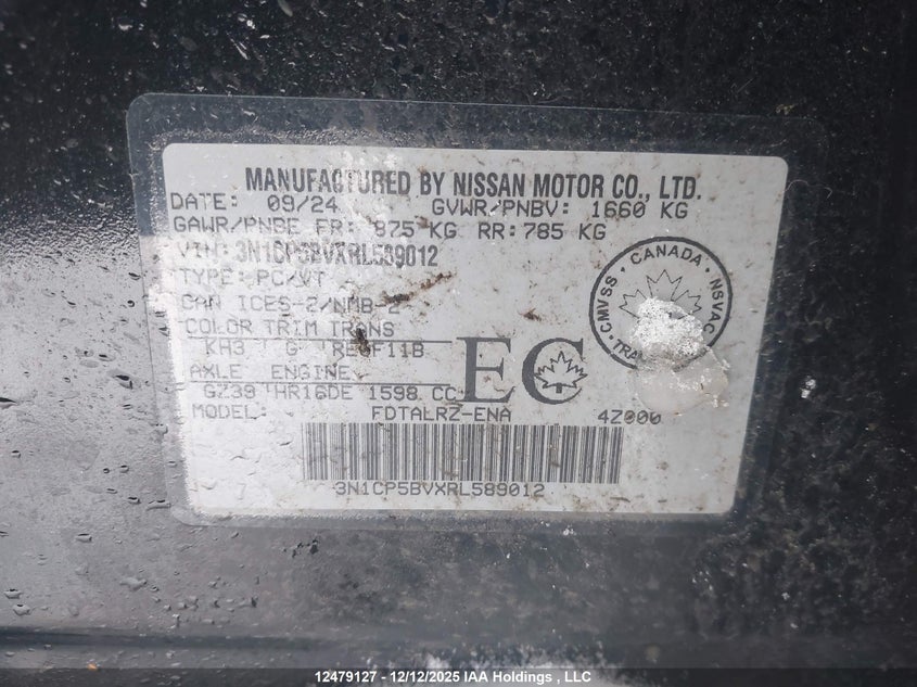 2024 Nissan Kicks S VIN: 3N1CP5BVXRL589012 Lot: 12479127