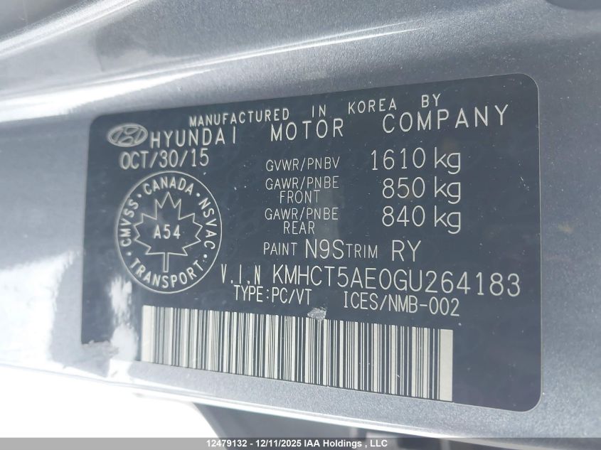 2016 Hyundai Accent Le VIN: KMHCT5AE0GU264183 Lot: 12479132
