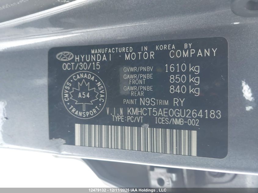 2016 Hyundai Accent Le VIN: KMHCT5AE0GU264183 Lot: 12479132