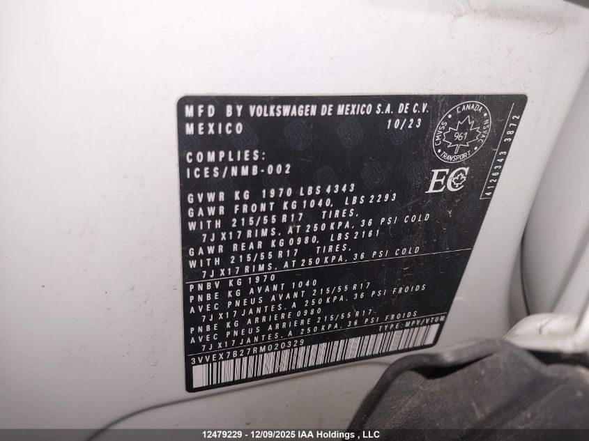 2024 Volkswagen Taos Se VIN: 3VVEX7B27RM020329 Lot: 12479229