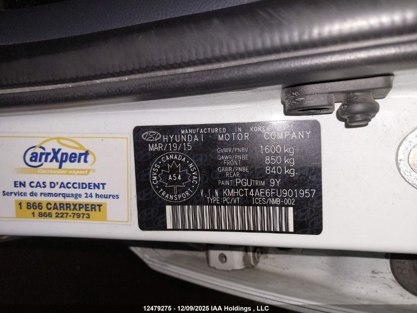 2015 Hyundai Accent Se VIN: KMHCT4AE6FU901957 Lot: 12479275