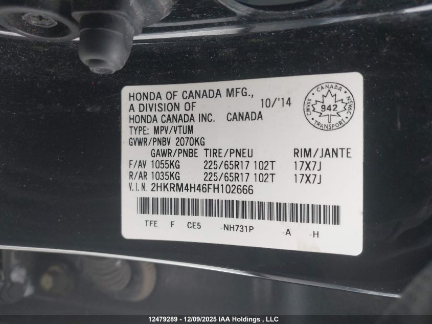 2015 Honda Cr-V Se VIN: 2HKRM4H46FH102666 Lot: 12479289