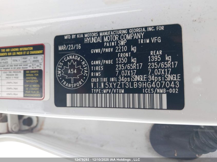 2017 Hyundai Santa Fe Sport 2.4 Base VIN: 5XYZT3LB9HG407043 Lot: 12479293