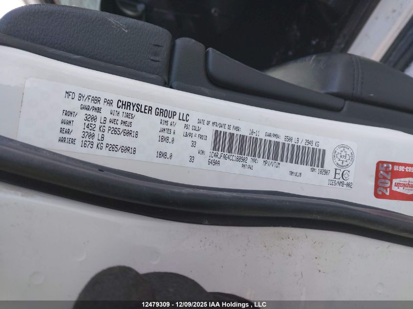 2012 Jeep Grand Cherokee VIN: 1C4RJFAG4CC188902 Lot: 12479309