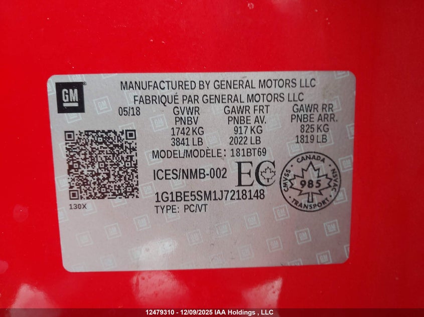 1G1BE5SM1J7218148 2018 CHEVROLET CRUZE photo no. 9