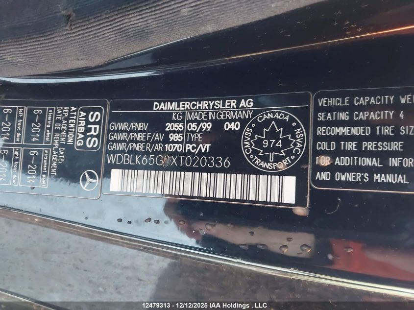 1999 Mercedes-Benz Clk 320 VIN: WDBLK65G0XT020336 Lot: 12479313