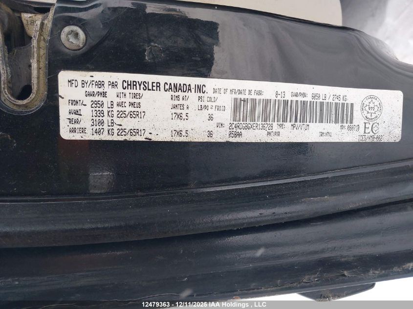 2014 Dodge Grand Caravan Se VIN: 2C4RDGBGXER136728 Lot: 12479363