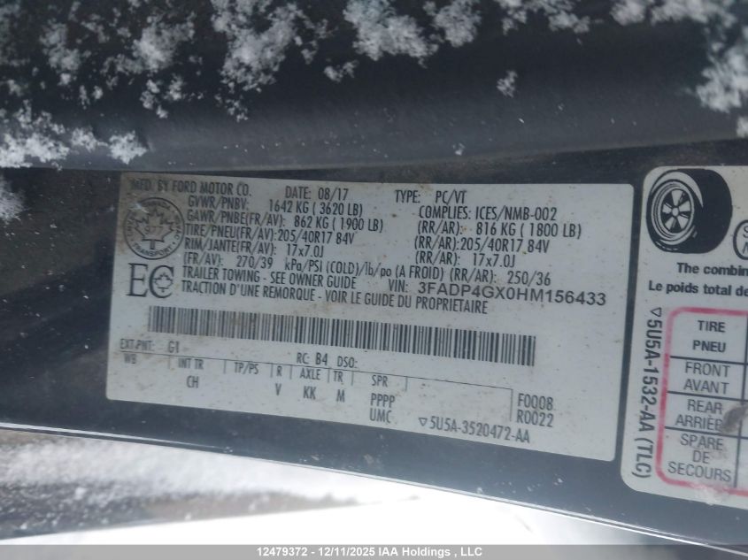 2017 Ford Fiesta St VIN: 3FADP4GX0HM156433 Lot: 12479372