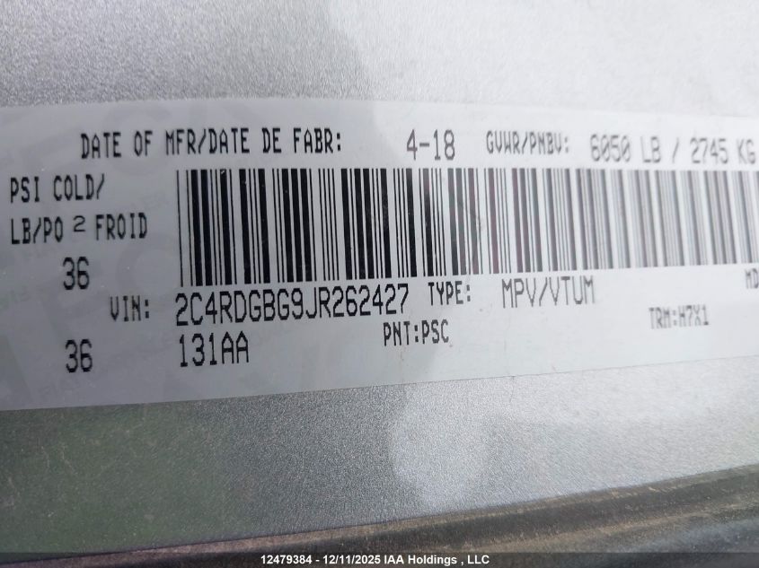 2018 Dodge Grand Caravan Se VIN: 2C4RDGBG9JR262427 Lot: 12479384