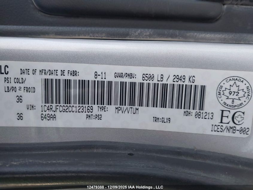 2012 Jeep Grand Cherokee Overland VIN: 1C4RJFCG2CC123169 Lot: 12479388