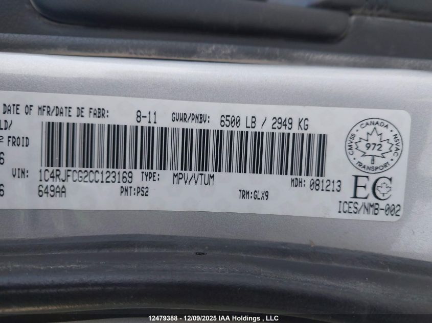 2012 Jeep Grand Cherokee Overland VIN: 1C4RJFCG2CC123169 Lot: 12479388