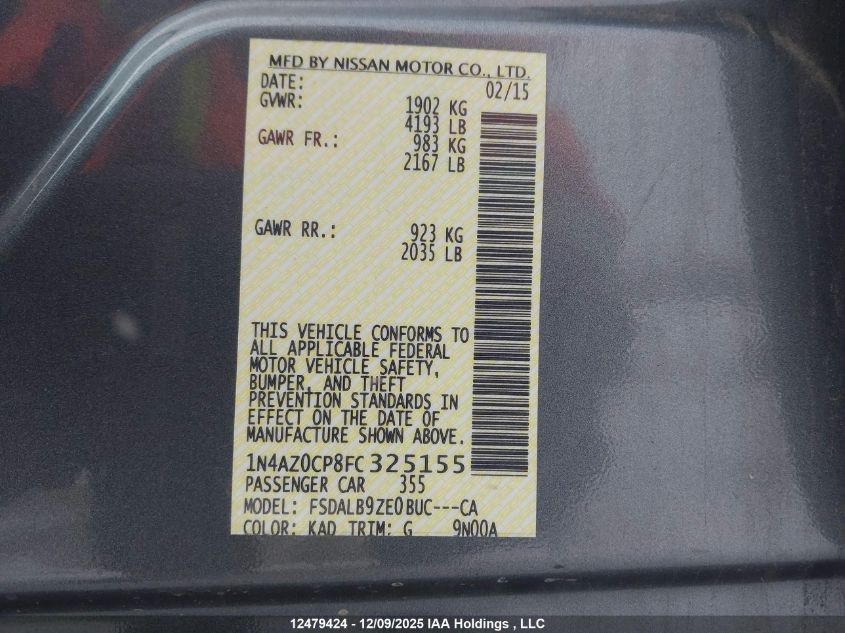 2015 Nissan Leaf VIN: 1N4AZ0CP8FC325155 Lot: 12479424