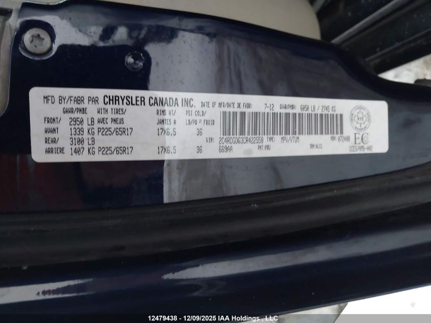 2012 Dodge Grand Caravan Crew VIN: 2C4RDGDG3CR422558 Lot: 12479438