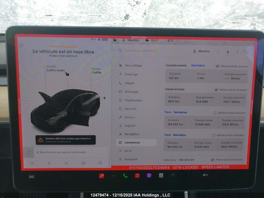 2020 Tesla Model Y Long Range VIN: 5YJYGDEE2LF024994 Lot: 12479474