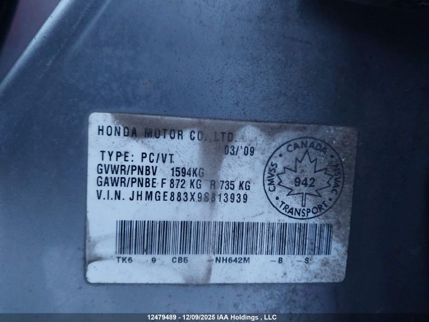 2009 Honda Fit Dx-A VIN: JHMGE883X9S813939 Lot: 12479489