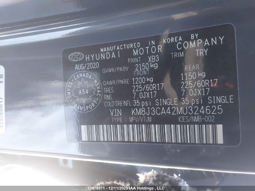 2021 Hyundai Tucson Limited/Sel/Sport/Ultimate/Value VIN: KM8J3CA42MU324625 Lot: 12479571