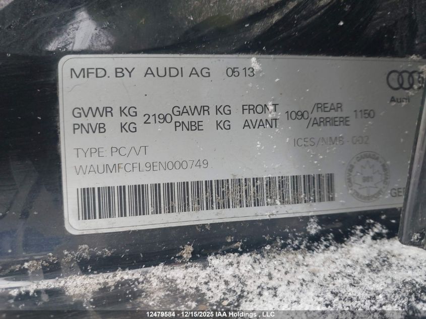 2014 Audi A4 2.0 Technik VIN: WAUMFCFL9EN000749 Lot: 12479584