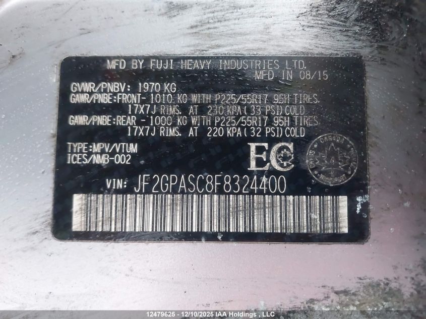 2015 Subaru Xv Crosstrek Sport Limited VIN: JF2GPASC8F8324400 Lot: 12479625