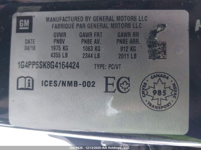 2016 Buick Verano VIN: 1G4PP5SK8G4164424 Lot: 12479636