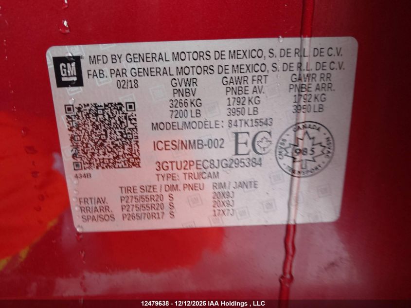 2018 GMC Sierra 1500 Denali VIN: 3GTU2PEC8JG295384 Lot: 12479638