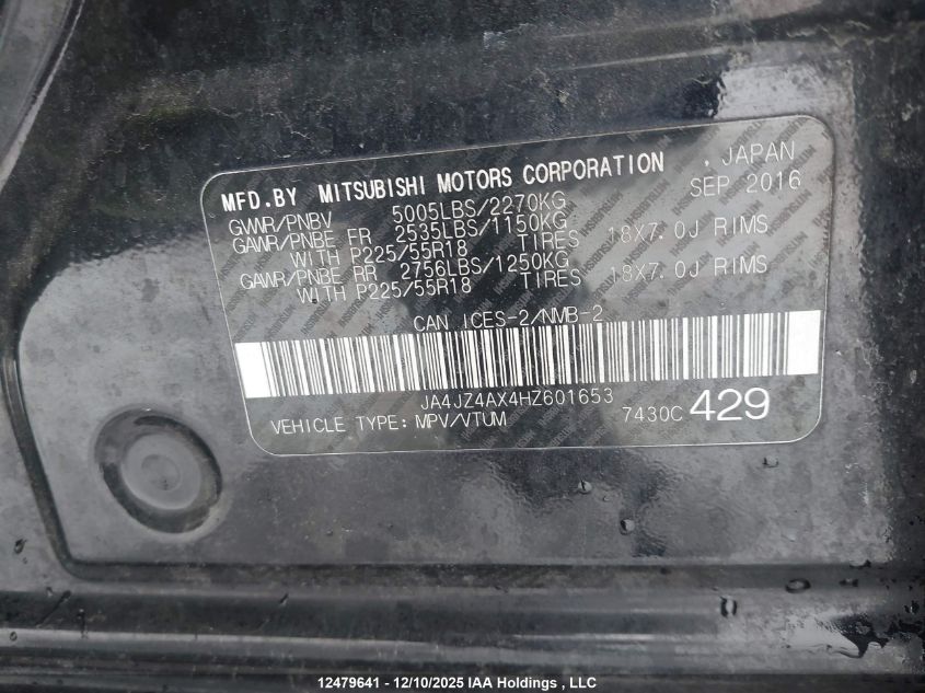 2017 Mitsubishi Outlander Gt VIN: JA4JZ4AX4HZ601653 Lot: 12479641