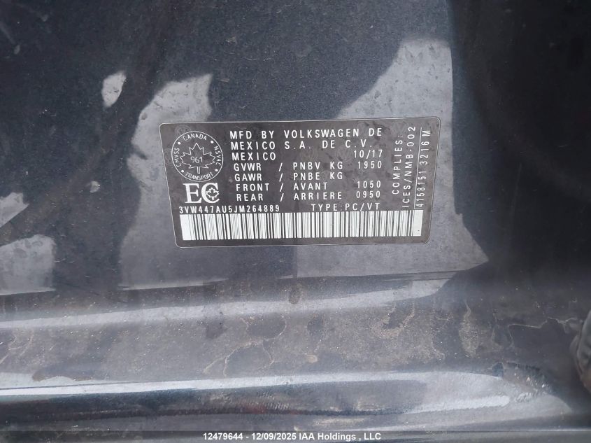 2018 Volkswagen Golf Gti 5-Door/5-Door Autobahn VIN: 3VW447AU5JM264889 Lot: 12479644