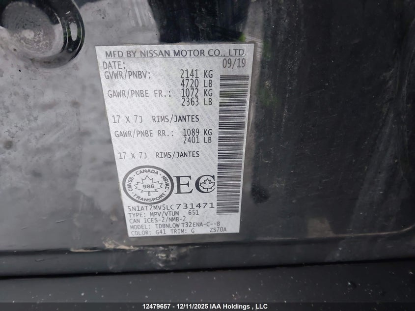 5N1AT2MV5LC731471 2020 NISSAN ROGUE photo no. 9