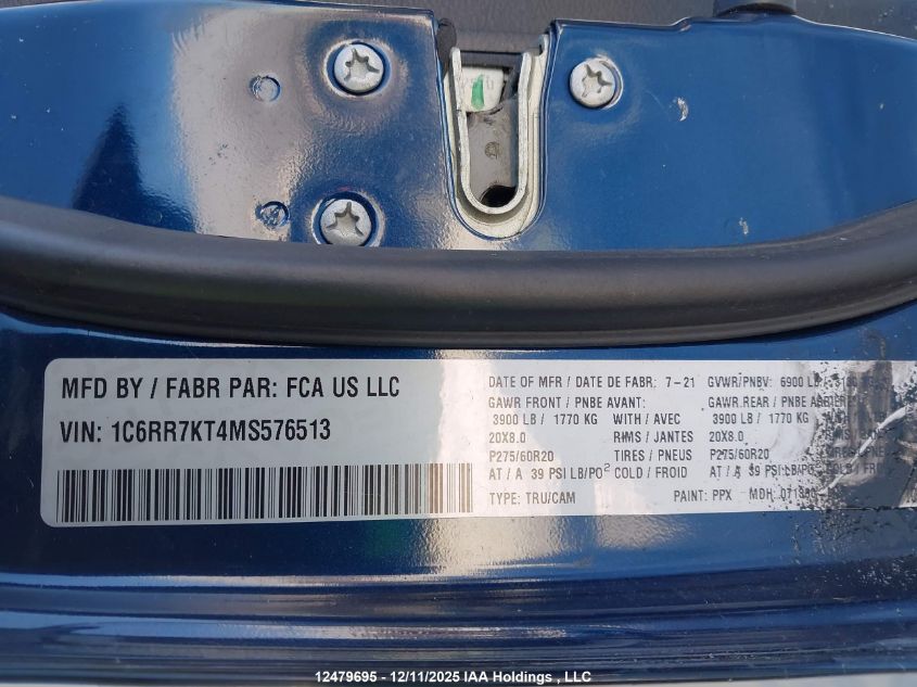 2021 Ram 1500 Classic Tradesman VIN: 1C6RR7KT4MS576513 Lot: 12479695