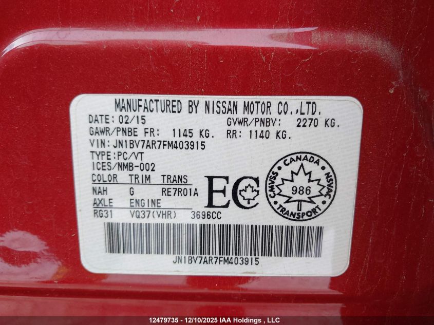 2015 Infiniti Q50 Sport VIN: JN1BV7AR7FM403915 Lot: 12479735