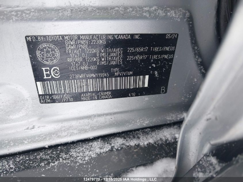 2021 Toyota Rav4 VIN: 2T3RWRFV6MW119945 Lot: 12479773