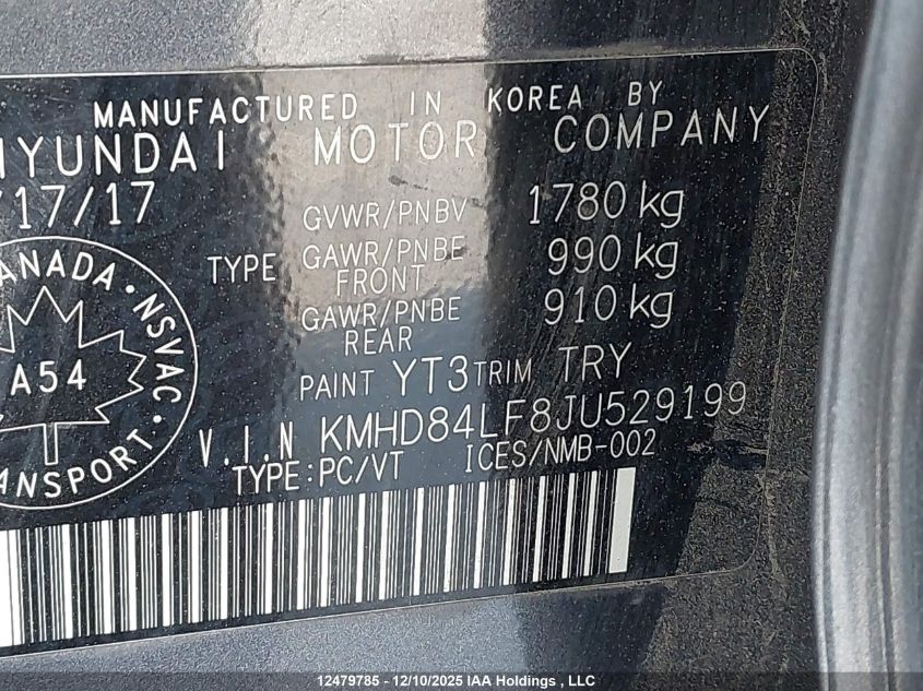 2018 Hyundai Elantra Gl Se VIN: KMHD84LF8JU529199 Lot: 12479785