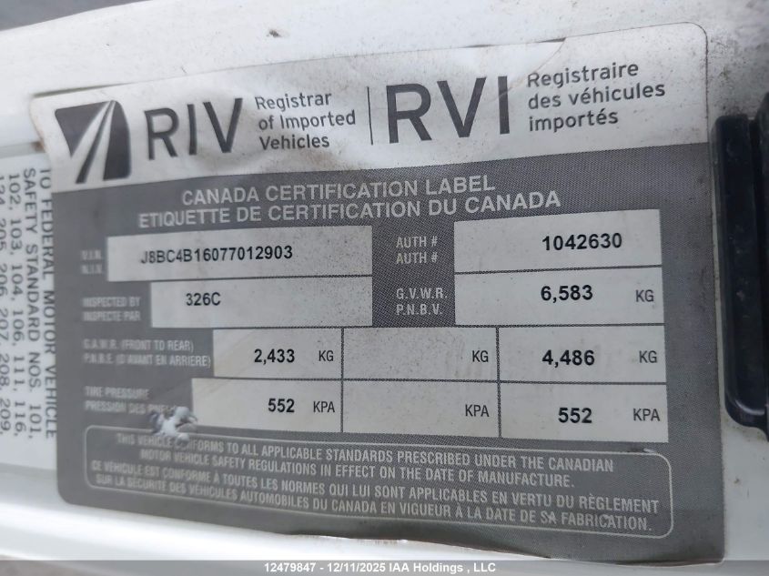 2007 Chevrolet W4S042 W4500 Hd Dsl Reg VIN: J8BC4B16077012903 Lot: 12479847