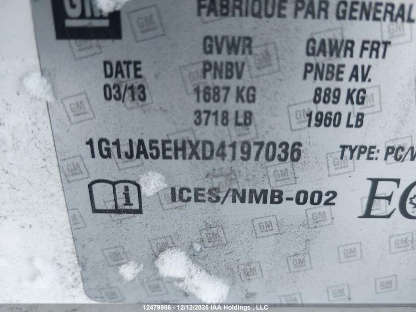 2013 Chevrolet Sonic VIN: 1G1JA5EHXD4197036 Lot: 12479986