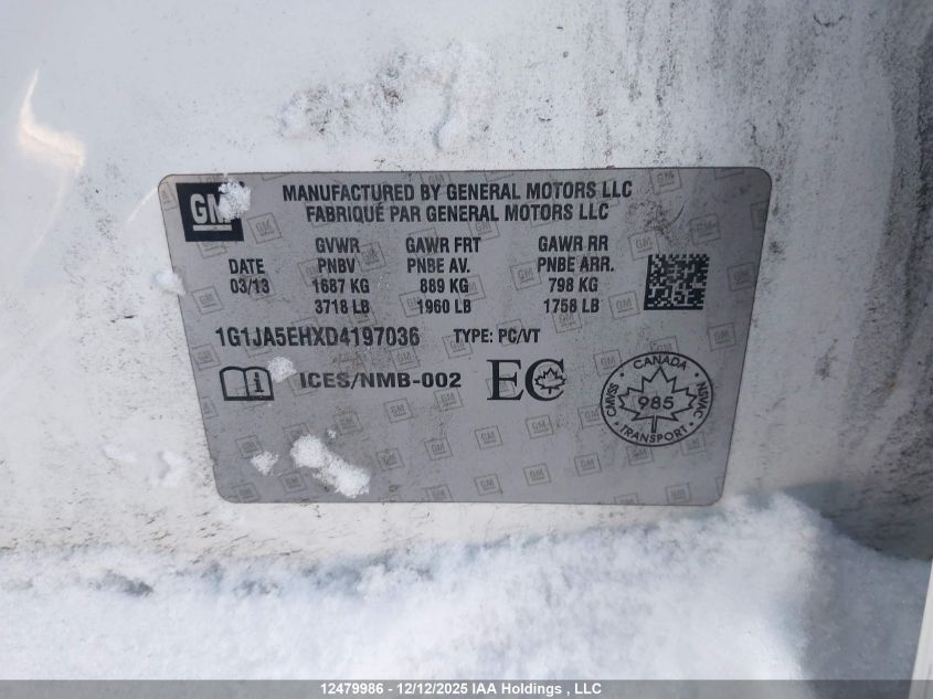 2013 Chevrolet Sonic VIN: 1G1JA5EHXD4197036 Lot: 12479986