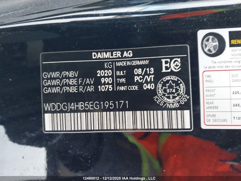 2014 Mercedes-Benz C 250 VIN: WDDGJ4HB5EG195171 Lot: 12480012