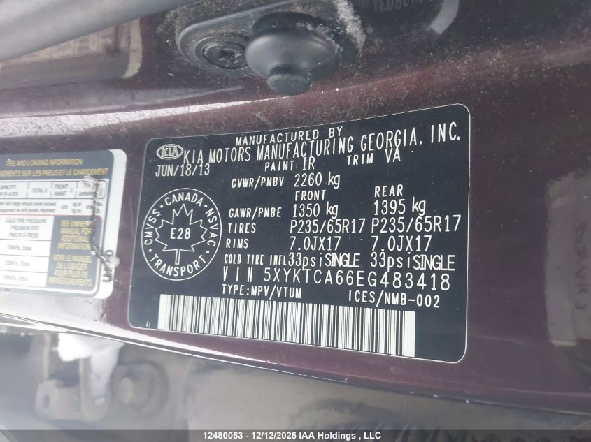 2014 Kia Sorento Lx/Lx Premium/Se VIN: 5XYKTCA66EG483418 Lot: 12480053