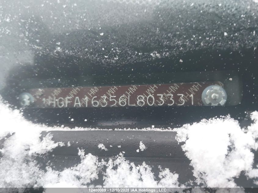 2006 Honda Civic Dx Vp VIN: 1HGFA16356L803331 Lot: 12480089