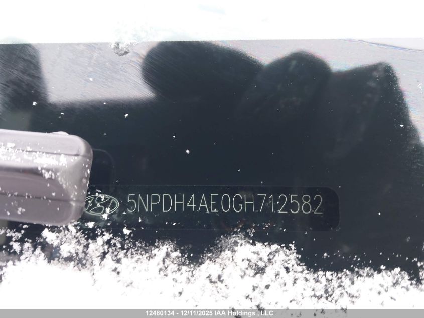 2016 Hyundai Elantra VIN: 5NPDH4AE0GH712582 Lot: 12480134