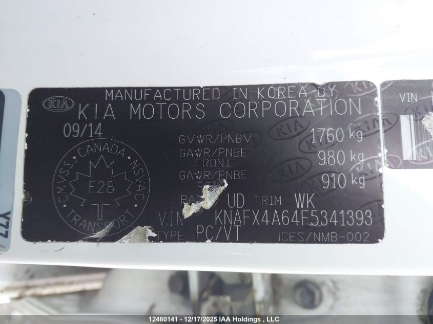 2015 Kia Forte 1.8L Lx/1.8L Lx+/Lx+ Winter Edition VIN: KNAFX4A64F5341393 Lot: 12480141