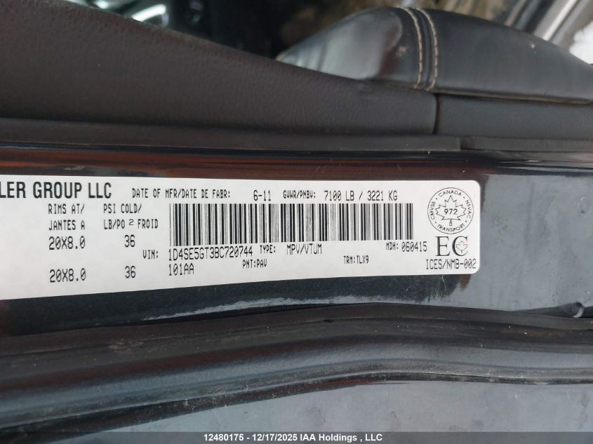 2011 Dodge Durango Citadel VIN: 1D4SE5GT3BC720744 Lot: 12480175