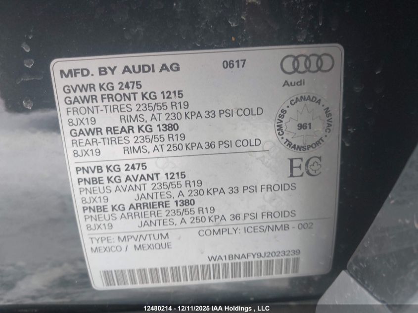 2018 Audi Q5 2.0T Progressiv VIN: WA1BNAFY9J2023239 Lot: 12480214