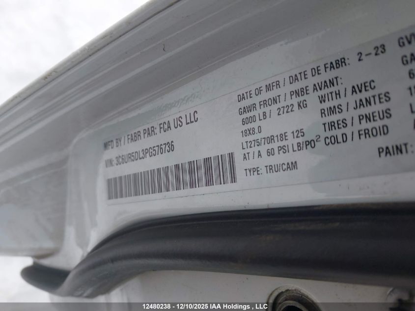 2023 Ram 2500 Big Horn VIN: 3C6UR5DL3PG576736 Lot: 12480238