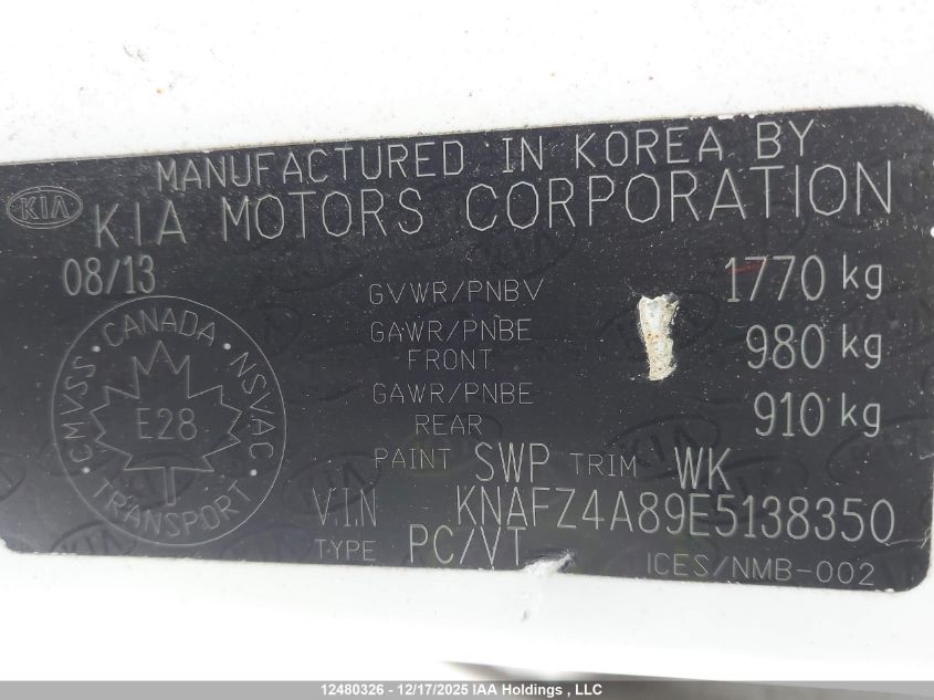 2014 Kia Forte Ex VIN: KNAFZ4A89E5138350 Lot: 12480326