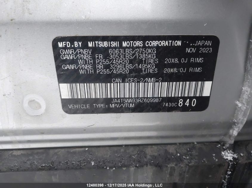 2024 Mitsubishi Outlander Gt/Gt Noir/Gt Premium/Noir VIN: JA4T5WA93RZ609987 Lot: 12480398