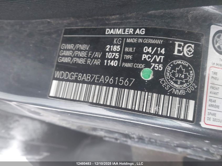 2014 Mercedes-Benz C 300 4Matic VIN: WDDGF8AB7EA961567 Lot: 12480483