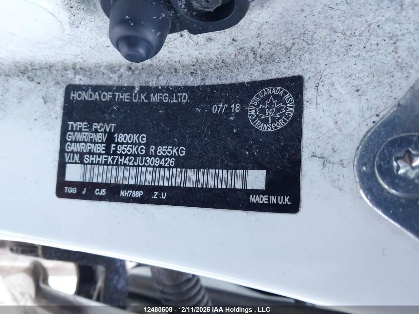 2018 Honda Civic VIN: SHHFK7H42JU309426 Lot: 12480508