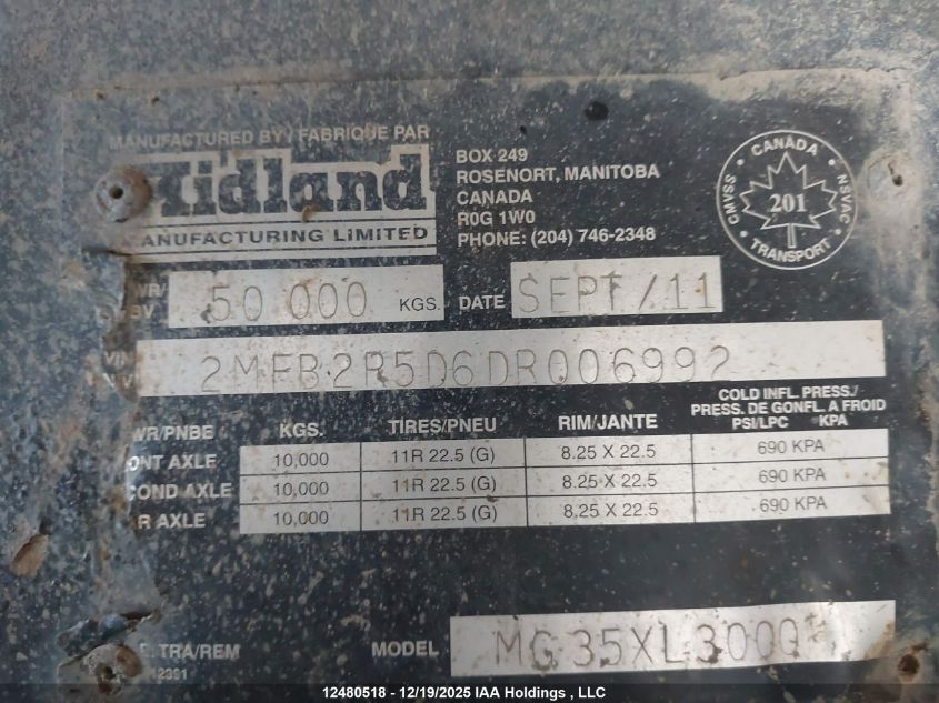 2013 Midland Manufacturing Limited End Dump VIN: 2MFB2R5D6DR006992 Lot: 12480518