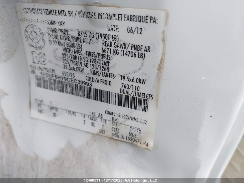 2012 Ford F550 Super Duty VIN: 1FDUF5HY9CEC39993 Lot: 12480531